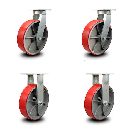 Service Caster 10 Inch Heavy Duty Red Poly on Cast Iron Caster Swivel Locks 2 Rigid SCC, 2PK SCC-KP92S1030-PUR-RS-BSL-2-R-2